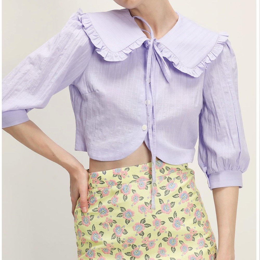 NEW! STORETS RUTH RUFFLE TRIM PUFFED BLOUSE